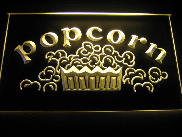 Popcorn Movies Display Neon Light Sign Yellow